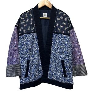 GAP Blue Floral Patchwork Quilted Kimono‎ Jacket Size Large